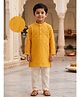 Desi Soota Cotton Woven Full Sleeves Floral Embroidered Kurta & Pyjama Set - Yellow