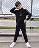 Lil Tomatoes Fleece Knit Full Sleeves Typography Printed Sweatshirt & Joggers Set - Black