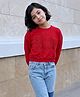 Lil Tomatoes Cotton Looper Knit Full Sleeves Cute Edition Text Stones Embellished Sweatshirt - Red