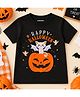 KNITROOT Cotton Knit Halloween Theme Half Sleeves Happy Halloween Text Printed Tee - Black