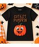 KNITROOT Cotton Knit Halloween Theme Half Sleeves Cutest Pumpkin Text Printed Tee - Black