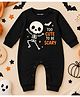 KNITROOT Cotton Knit Halloween Theme Half Sleeves Too Cute To Be Scary Text Printed Romper - Black