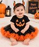 Tipy Tipy Tap Halloween Theme Half Sleeves Jack O Lantern Costume Set With Headband - Black & Orange