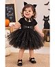 Tipy Tipy Tap Halloween Theme Full Sleeves Cat Costume Set With Headband & Choker - Black