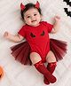 Tipy Tipy Tap Halloween Theme Half Sleeves Devil Bodysuit Costume Set With Headband & Socks - Red & Black