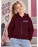 NUSYL Fleece Knit Full Sleeves K Pop Text Printed Light Winter Hooded Sweatjacket - Burgundy