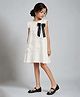 Little Surprise Box Knit Sleeveless Floral & Bow Applique Detailed Dress - Cream
