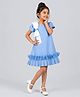 Little Surprise Box Blended Knit Half Sleeves Pearls Embellished Bow Applique Detailed Dress - Blue