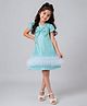 Little Surprise Box Blended Knit Half Puffed Sleeves Pearls Embellished Ruffles & Bow Applique Detailed Dress - Green