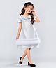 Little Surprise Box Blended Knit Half Puffed Sleeves Pearls Embellished Ruffles & Bow Applique Detailed Dress - Silver