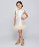 Little Surprise Box Satin Knit Sleeveless Bow Applique Detailed Dress - Ivory