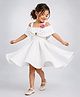 Little Surprise Box Blended Knit Cold Shoulder Sleeveless Bow & Floral Applique Detailed Dress - White