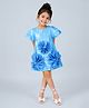 Little Surprise Box Satin Knit Half Sleeves Floral Applique Detailed Dress - Blue