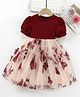 The Kids Club Cotton Blend Knit Half Puffed Sleeves Butterfly Embroidered Dress - Maroon