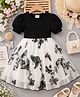 The Kids Club Cotton Blend Knit Half Puffed Sleeves Butterfly Embroidered Dress - Black