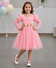The Kids Club Cotton Blend Knit Full Sleeves Floral Embroidered Dress - Pink