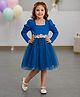 The Kids Club Cotton Blend Knit Full Sleeves Floral Embroidered Dress - Navy Blue