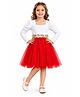 The Kids Club Cotton Blend Knit Full Sleeves Floral Embroidered Dress - White & Red