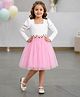 The Kids Club Cotton Blend Knit Full Sleeves Floral Embroidered Dress - White & Pink
