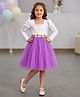 The Kids Club Cotton Blend Knit Full Sleeves Floral Embroidered Dress - White & Purple