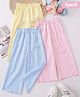 The Kids Club Cotton Blend Woven Pack Of 3 Striped Pants - Yellow Blue & Pink