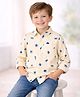 Cuttyfy Cotton Woven Full Sleeves Beach Theme Printed Shirt - White & Yellow