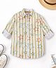 Cuttyfy Cotton Woven Full Sleeves Stars Embroidered & Striped Shirt - Tan