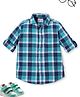 Cuttyfy Cotton Woven Full Sleeves Checked Shirt - Aqua Blue & Navy Blue