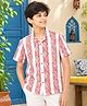 Cuttyfy Viscose Rayon Woven Half Sleeves Leaves Printed & Striped Shirt - Pink