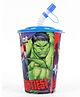 marvel Hulk 3D Printed Plastic Glass with Straw, 450 ml - Blue