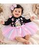 TINY MINY MEE Cotton Blend Mesh Full Sleeves Mushroom House & Butterfly Printed Onesie & Skirt With Headband Set - Multi Colour