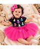 TINY MINY MEE Cotton Blend Mesh Full Sleeves Girls Printed Onesie & Skirt With Headband Set - Multi Colour