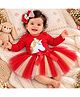 TINY MINY MEE Cotton Blend Mesh Full Sleeves Unicorn Printed Onesie & Skirt With Headband Set - Red