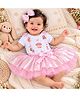 TINY MINY MEE Cotton Blend Mesh Half Sleeves Mushroom Fairies & Butterfly Printed Onesie & Skirt With Headband Set - White