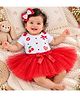 TINY MINY MEE Cotton Blend Mesh Half Sleeves Heart & Cherry Printed Onesie & Skirt With Headband Set - White