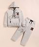 giniekids Cotton Blend Knit Full Sleeves Style Text Printed Coordinating Pre Winter Hooded Sweatshirt & Joggers Set - Beige