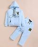 giniekids Cotton Blend Knit Full Sleeves Style Text Printed Coordinating Pre Winter Hooded Sweatshirt & Joggers Set - Light Blue