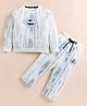 giniekids Cotton Blend Knit Full Sleeves Freedom Text Printed Coordinating Pre Winter Sweatshirt & Track Pants Set - Off White & Blue