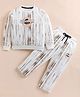 giniekids Cotton Blend Knit Full Sleeves Freedom Text Printed Coordinating Pre Winter Sweatshirt & Track Pants Set - Off White & Brown