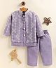 TINY TUX Satin Knit Full Sleeves Geometric Embroidered Kurta Pyjama & Jacket Set - Lavender