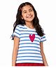 Plan B Cotton Elastane Knit Half Sleeves Striped & Heart Printed Tee - White