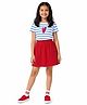 Plan B Cotton Elastane Knit Half Sleeves Striped & Heart Printed Tee & Skirt Set - Red