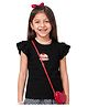 Plan B Cotton Elastane Knit Half Frill Sleeves Pastry Printed Tee - Black