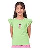 Plan B Cotton Elastane Knit Half Frill Sleeves Disco Frog Printed Tee - Green