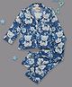 Pyjama Party 100% Cotton Woven Full Sleeves Teddy Bear Printed Coordinating Shirt & Pajama Night Suit - Blue