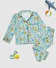 Pyjama Party 100% Cotton Woven Full Sleeves Floaties Printed Coordinating Shirt & Pajama Night Suit - Light Blue