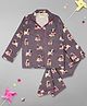 Pyjama Party 100% Cotton Woven Full Sleeves Pug Dog Printed Coordinating Shirt & Pajama Night Suit - Brown