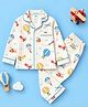 Fancy Fluff Pure Cotton Woven Full Sleeves Flight Theme Printed Coordinating Shirt & Pajama Night Suit - Multi Colour
