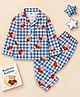 Fancy Fluff Pure Cotton Woven Full Sleeves Teddy Bear Printed & Checked Coordinating Shirt & Pajama Night Suit - Blue