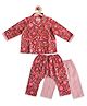 Tiber Taber 100% Cotton Woven Full Sleeves Floral Printed Jhabla & Pajamas Night Suit - Red